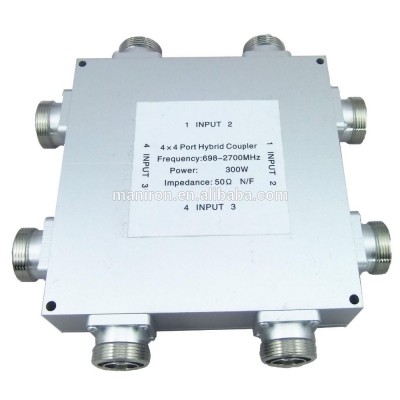 4X4 port combiner/ 4 in 4 out RF hybrid coupler,698-2700MHz, 300W, 6dB, Impedance:50, factory price